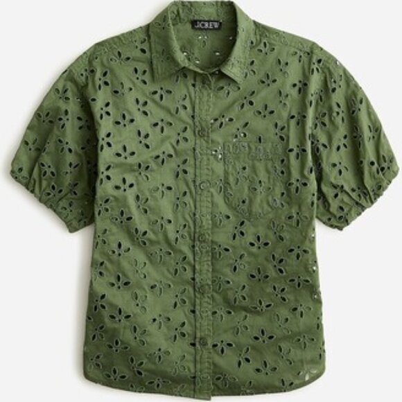 J. Crew Olive Eyelet Spring Garden Top Button Down Shirt - Picture 2 of 9